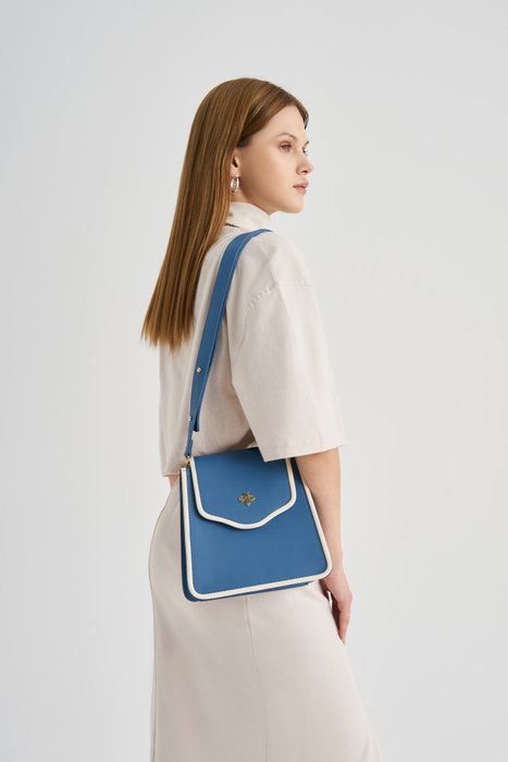 Lucky Bees Bolso de Hombro Azul y Crema